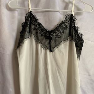 white spaghetti strap top with black lace